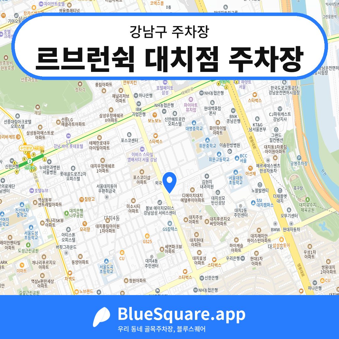 르브런쉭 대치점 주차장 위치 지도 — 서울 강남구 | 블루스퀘어 주차