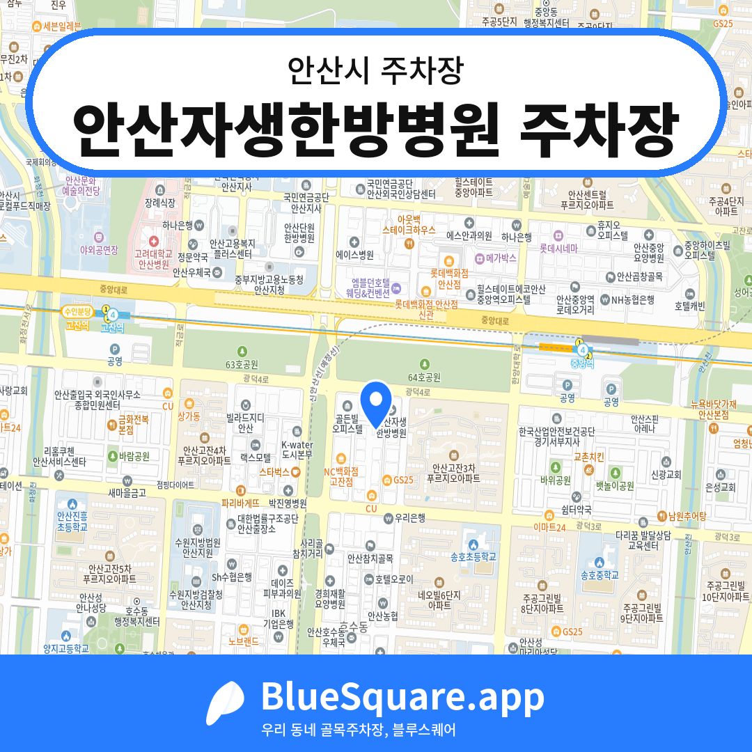 안산자생한방병원 주차장 위치 지도 — 경기 안산시 | 블루스퀘어 주차