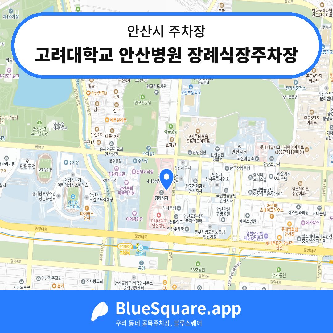 고려대학교 안산병원 장례식장주차장 위치 지도 — 경기 안산시 | 블루스퀘어 주차