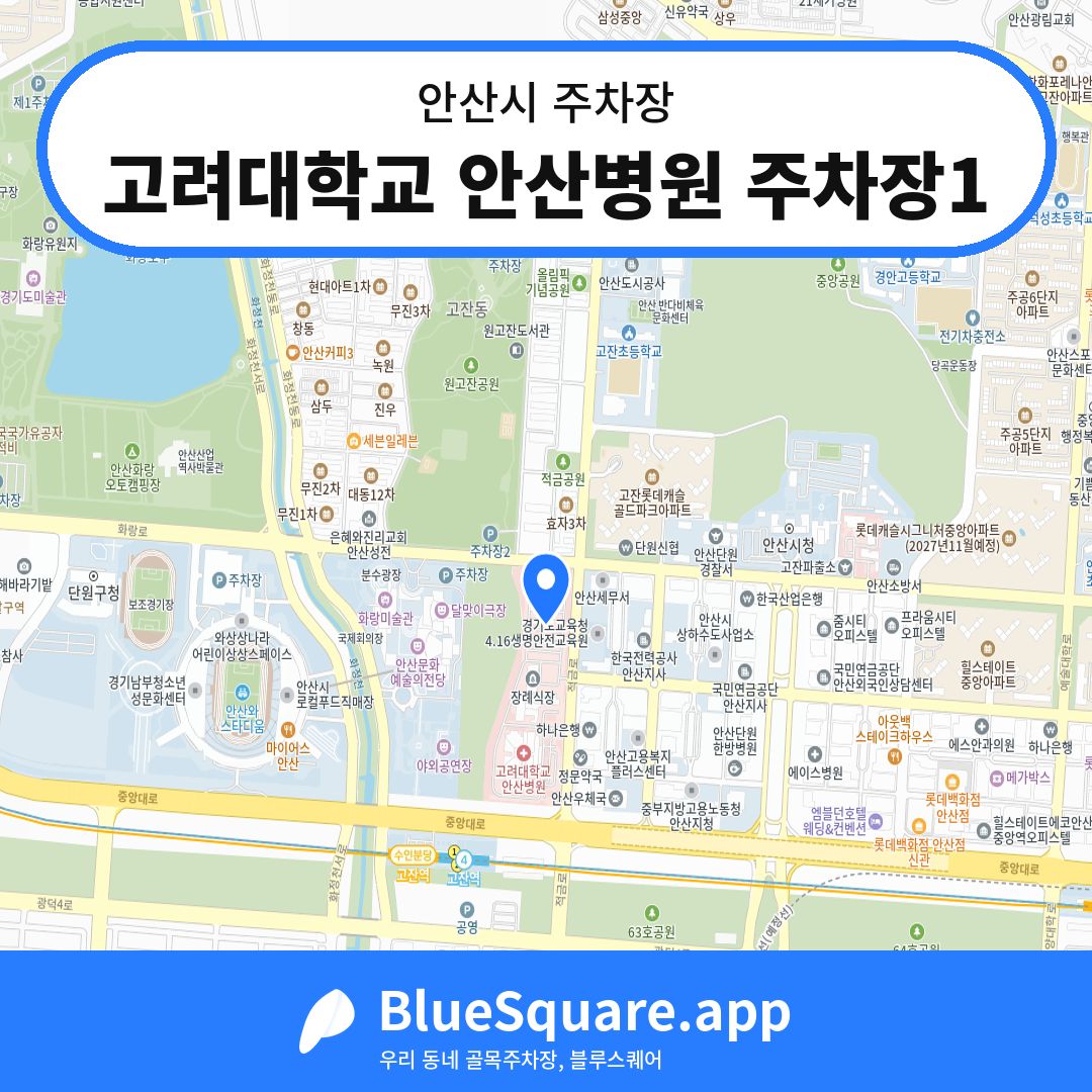 고려대학교 안산병원 주차장1 위치 지도 — 경기 안산시 | 블루스퀘어 주차