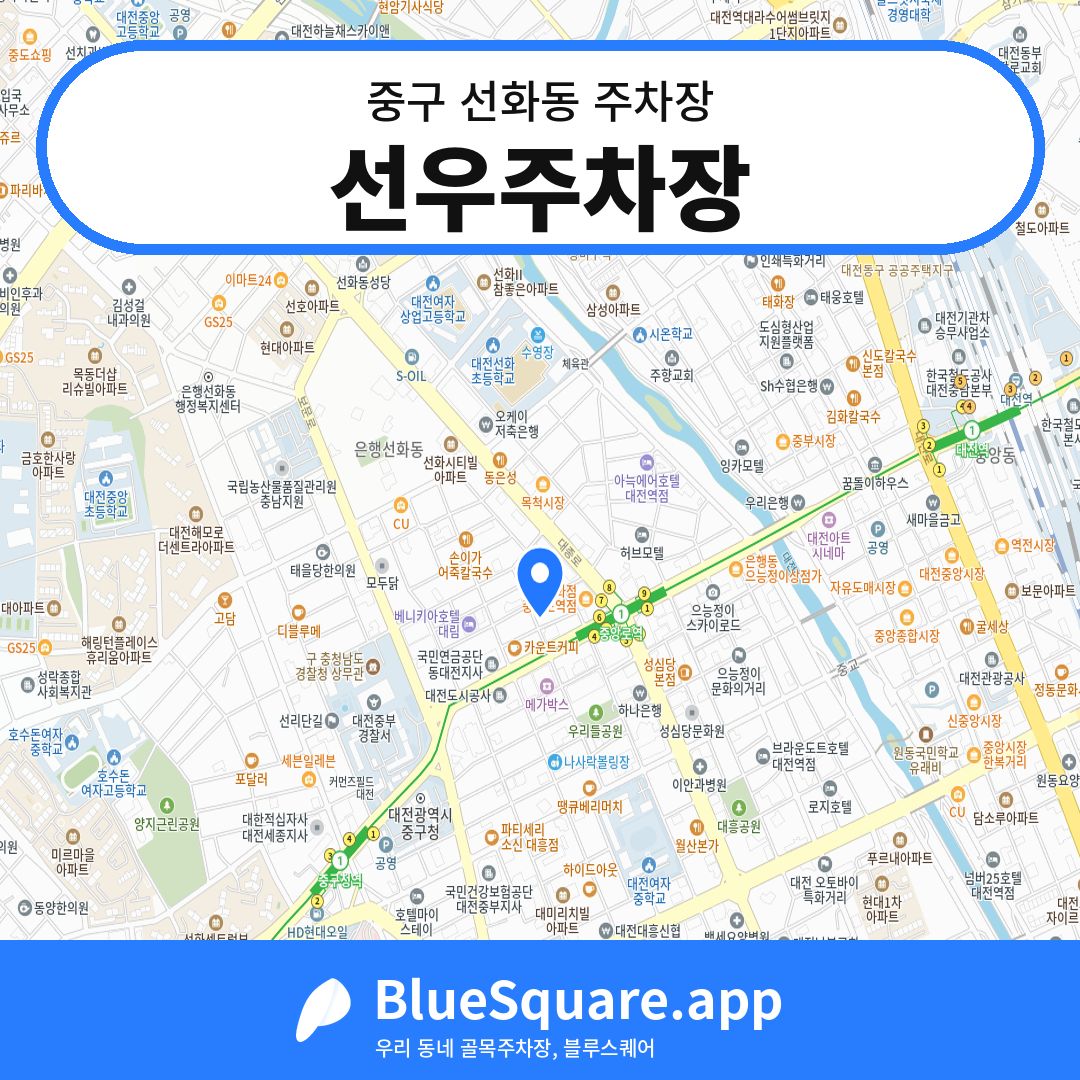 선우주차장 위치 지도 — 대전 중구 선화동 | 블루스퀘어 주차