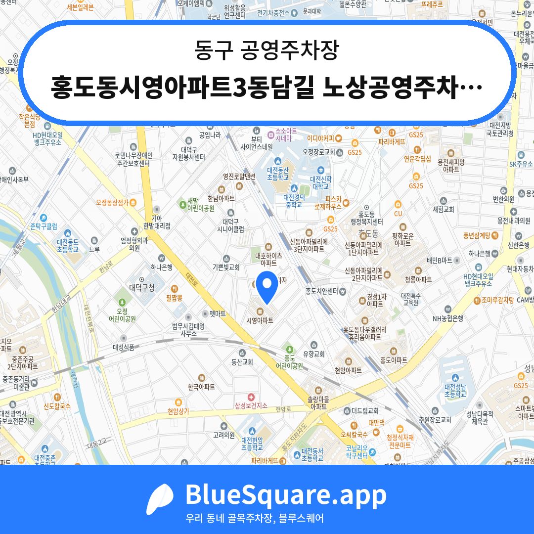 홍도동시영아파트3동담길 노상공영주차장 위치 지도 — 대전 동구 | 블루스퀘어 주차