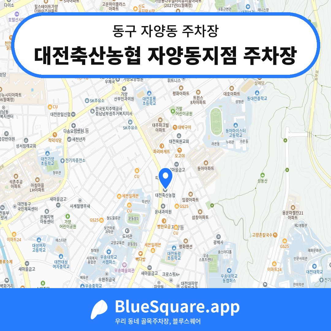 대전축산농협 자양동지점 주차장 위치 지도 — 대전 동구 자양동 | 블루스퀘어 주차