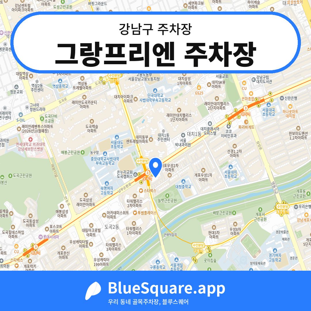 그랑프리엔 주차장 위치 지도 — 서울 강남구 | 블루스퀘어 주차