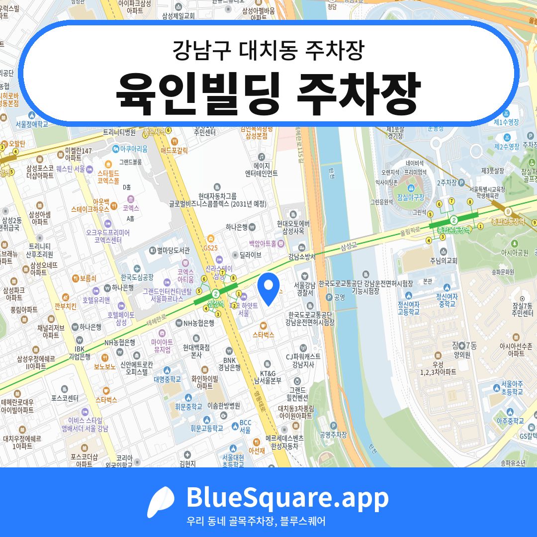 육인빌딩 주차장 위치 지도 — 서울 강남구 대치동 | 블루스퀘어 주차