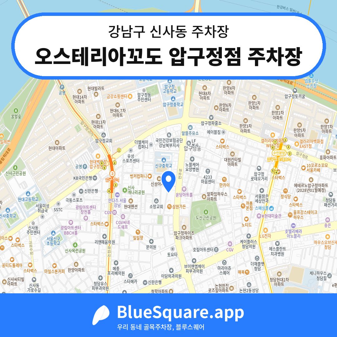 오스테리아꼬도 압구정점 주차장 위치 지도 — 서울 강남구 신사동 | 블루스퀘어 주차