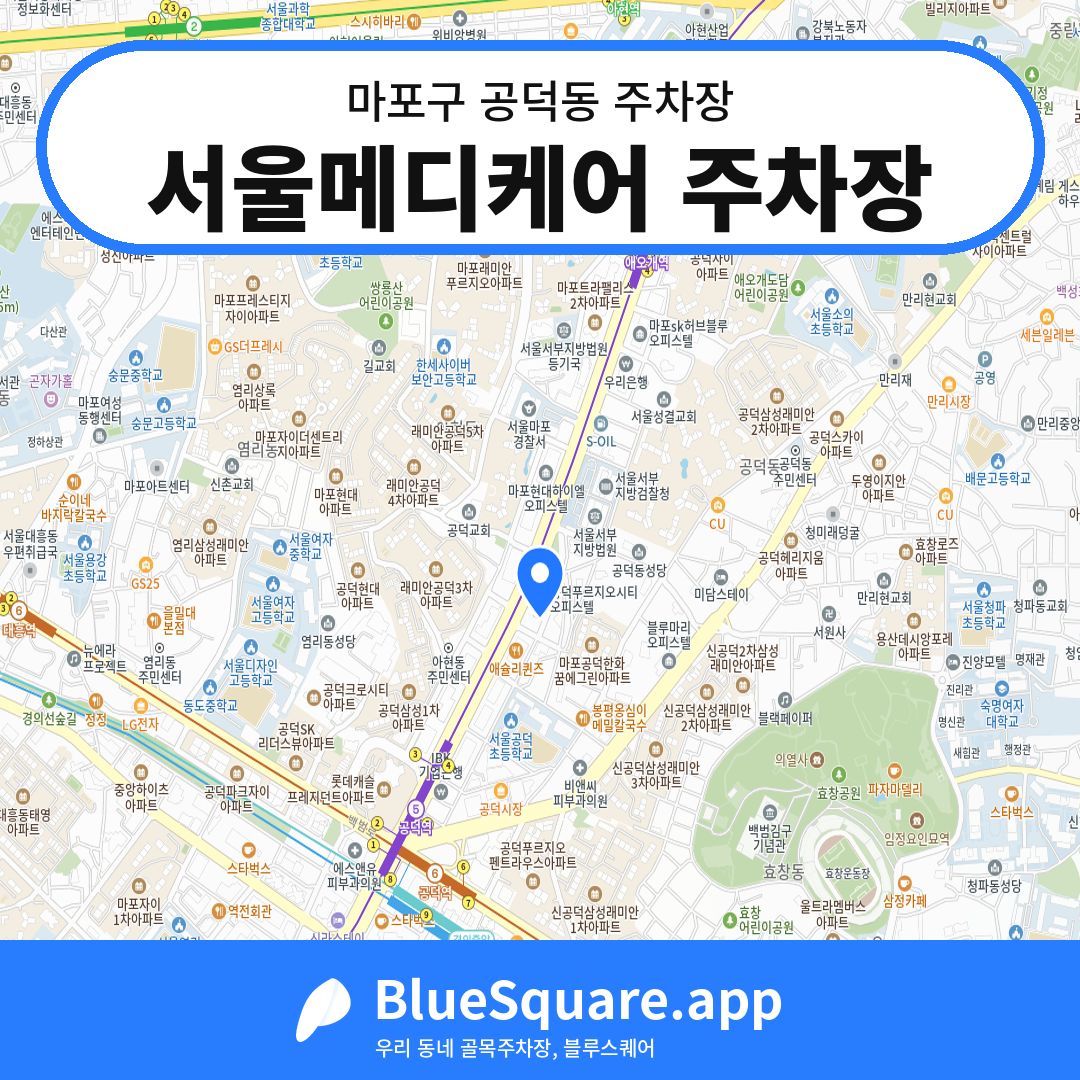 서울메디케어 주차장 위치 지도 — 서울 마포구 공덕동 | 블루스퀘어 주차