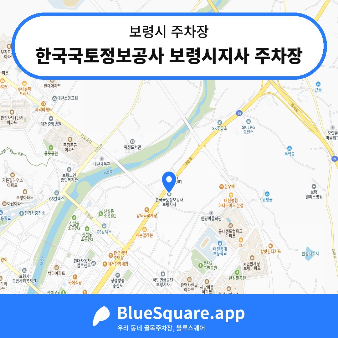 한국국토정보공사 보령시지사 주차장 위치 지도 — 충남 보령시 | 블루스퀘어 주차