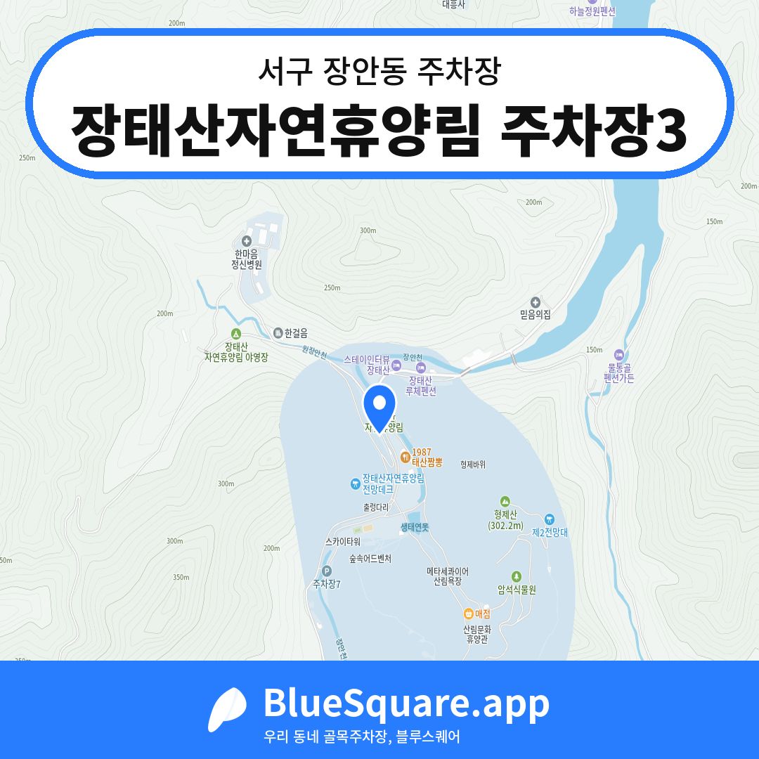 장태산자연휴양림 주차장3 위치 지도 — 대전 서구 장안동 | 블루스퀘어 주차