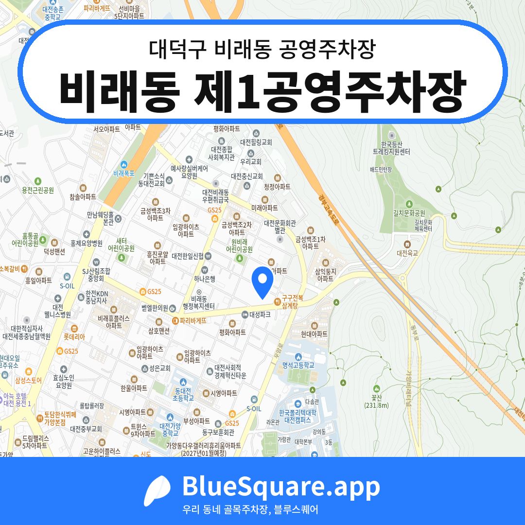 비래동 제1공영주차장 위치 지도 — 대전 대덕구 비래동 | 블루스퀘어 주차