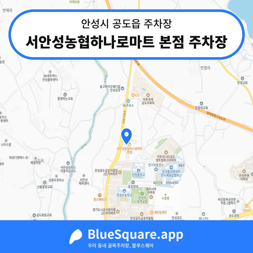 서안성농협하나로마트 본점 주차장 위치 지도 — 경기 안성시 공도읍 | 블루스퀘어 주차