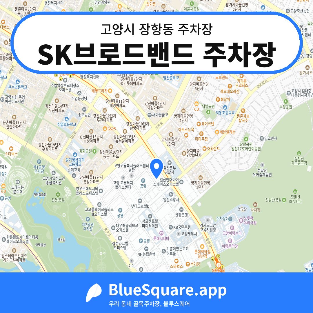 SK브로드밴드 주차장 위치 지도 — 경기 고양시 장항동 | 블루스퀘어 주차