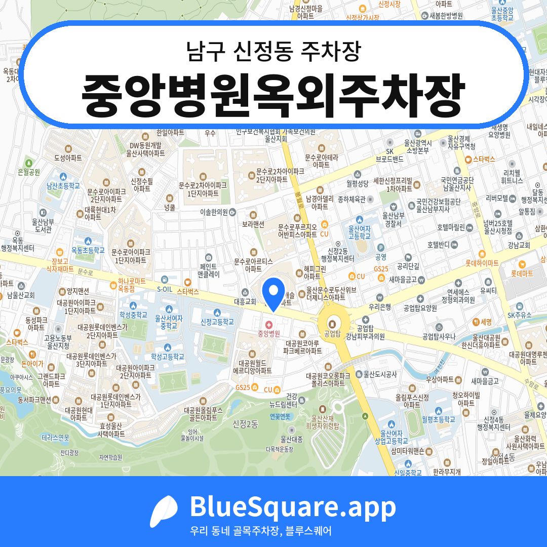 중앙병원옥외주차장 위치 지도 — 울산 남구 신정동 | 블루스퀘어 주차