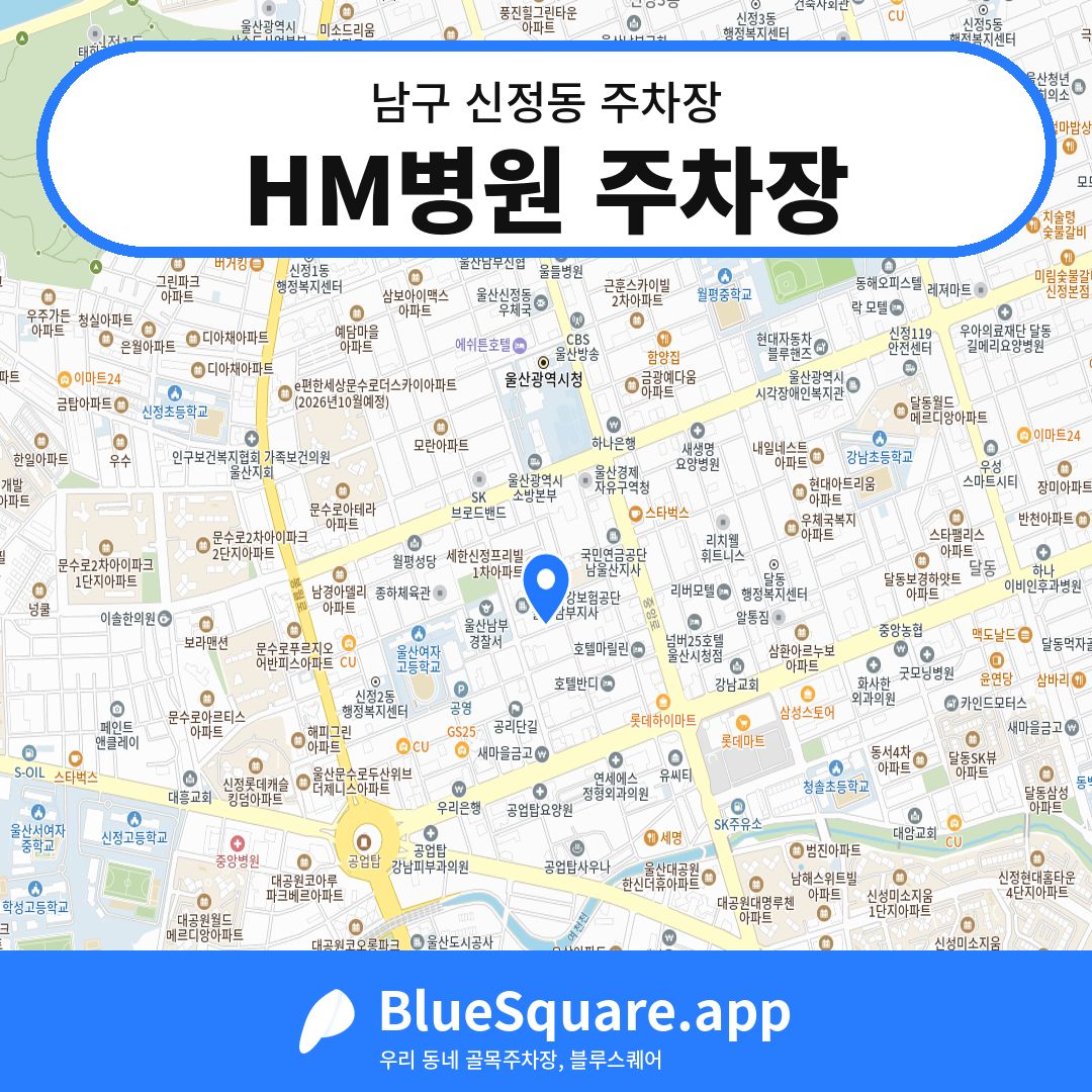 HM병원 주차장 위치 지도 — 울산 남구 신정동 | 블루스퀘어 주차