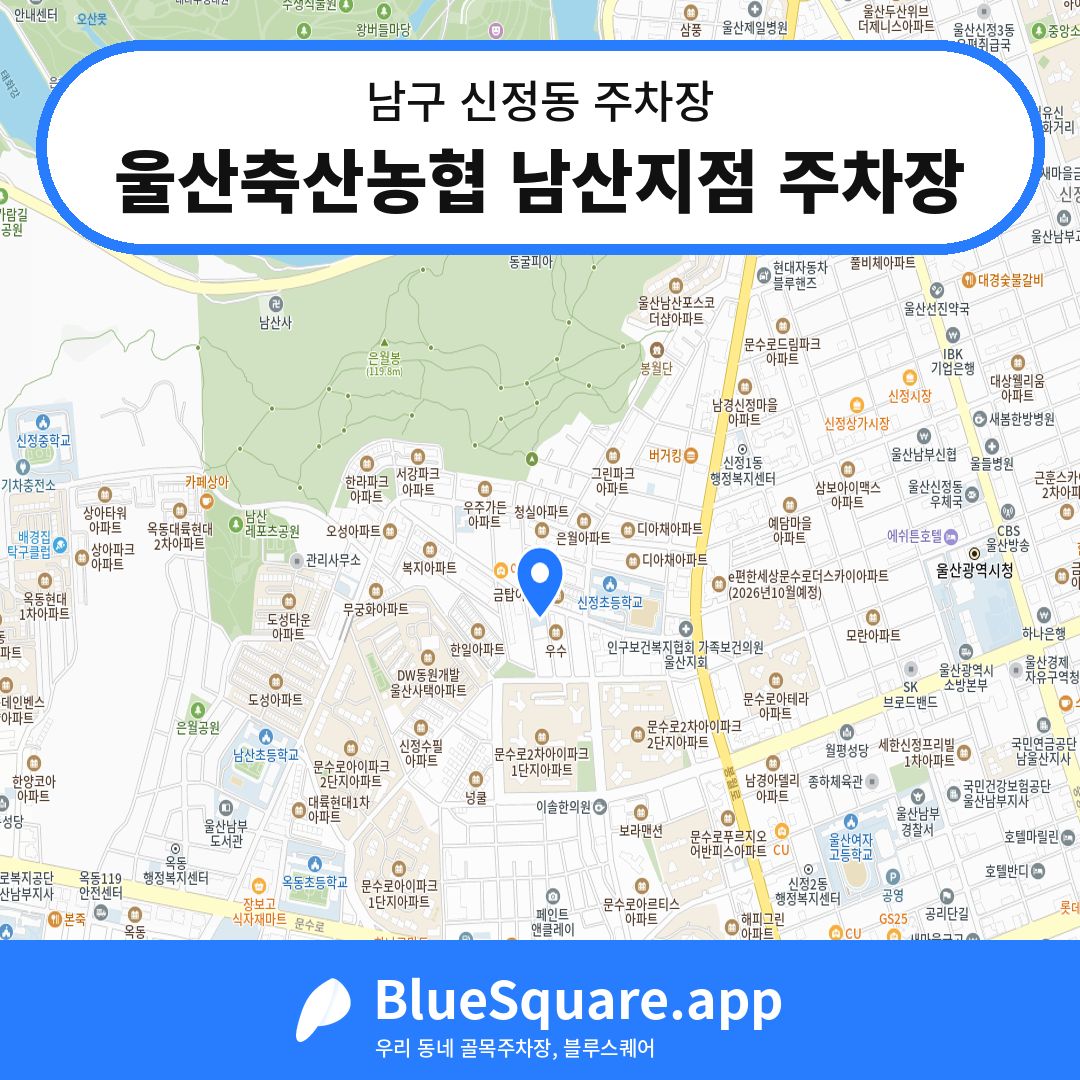 울산축산농협 남산지점 주차장 위치 지도 — 울산 남구 신정동 | 블루스퀘어 주차