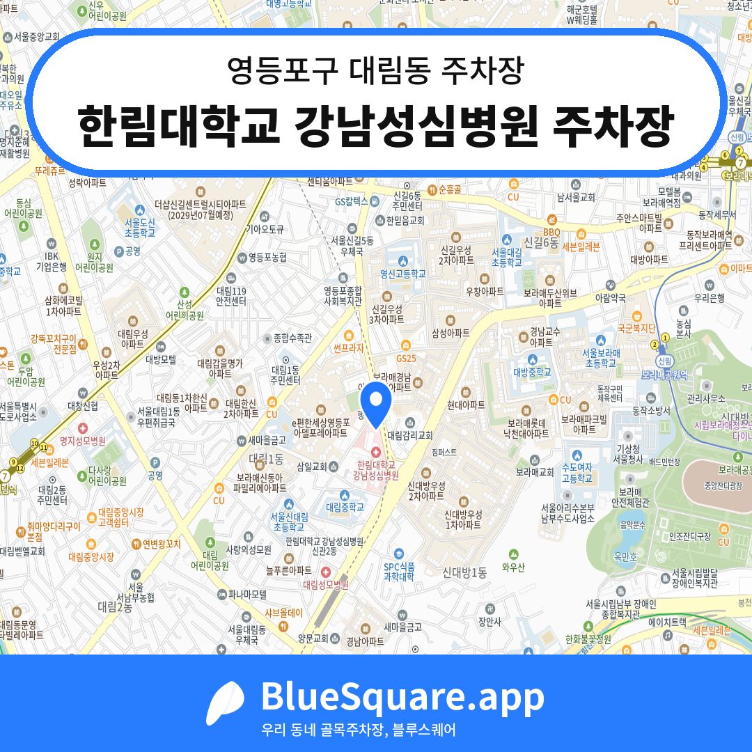 한림대학교 강남성심병원 주차장 위치 지도 — 서울 영등포구 대림동 | 블루스퀘어 주차