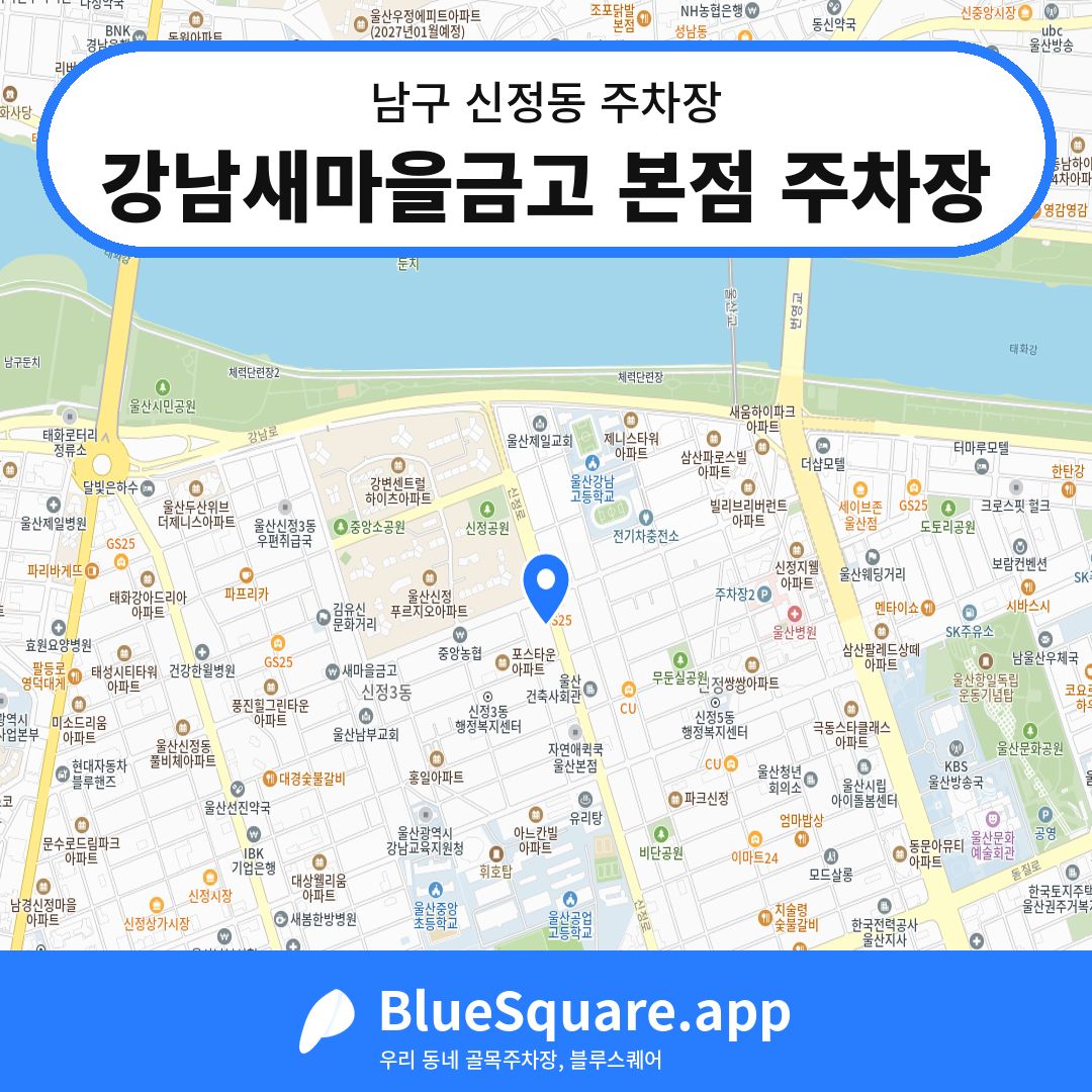 강남새마을금고 본점 주차장 위치 지도 — 울산 남구 신정동 | 블루스퀘어 주차