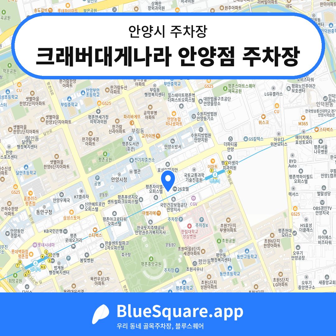 크래버대게나라 안양점 주차장 위치 지도 — 경기 안양시 | 블루스퀘어 주차