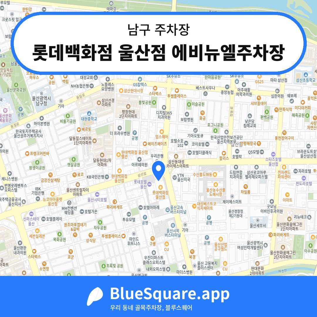 롯데백화점 울산점 에비뉴엘주차장 위치 지도 — 울산 남구 | 블루스퀘어 주차
