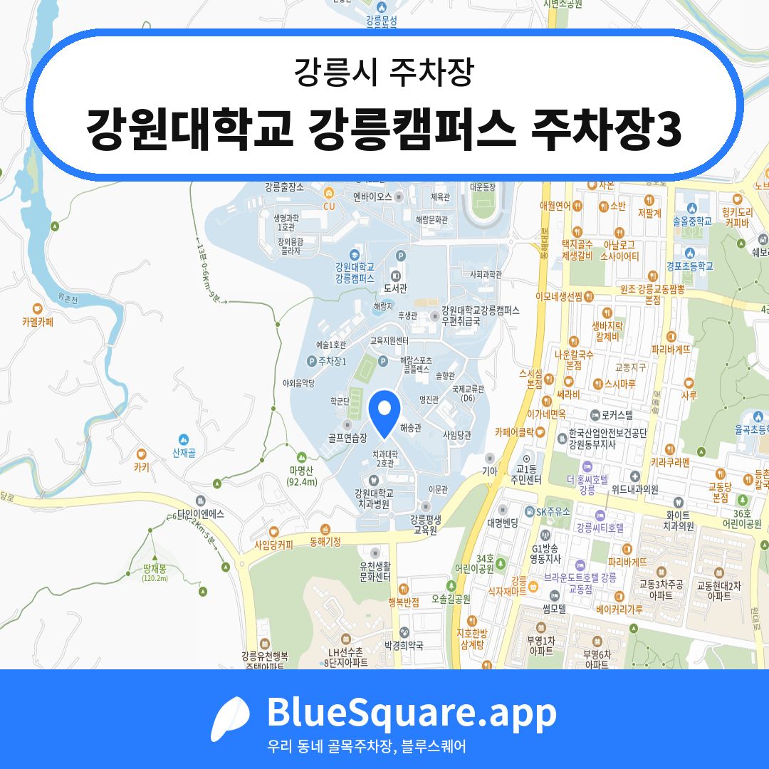 강원대학교 강릉캠퍼스 주차장3 위치 지도 — 강원 강릉시 | 블루스퀘어 주차