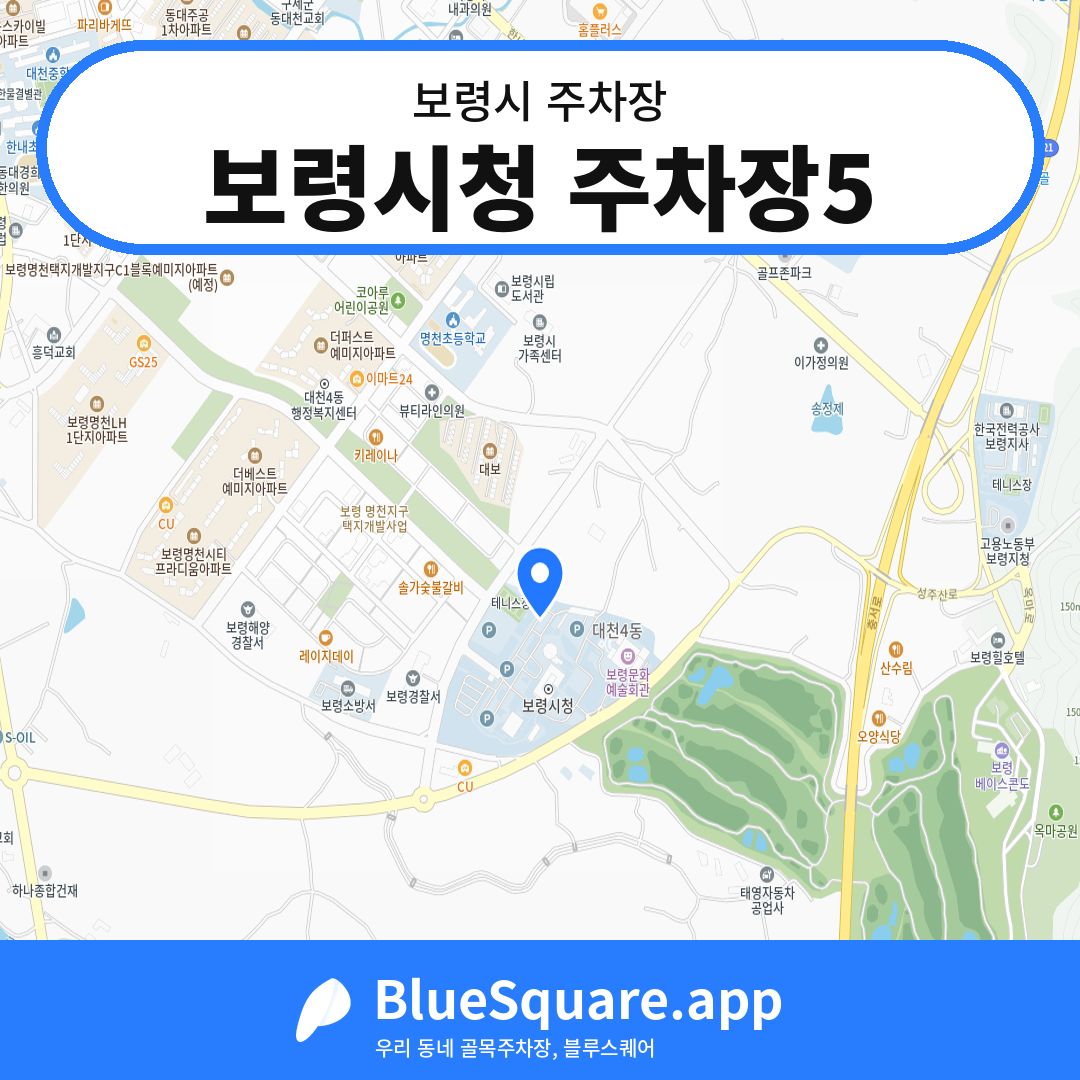 보령시청 주차장5 위치 지도 — 충남 보령시 | 블루스퀘어 주차