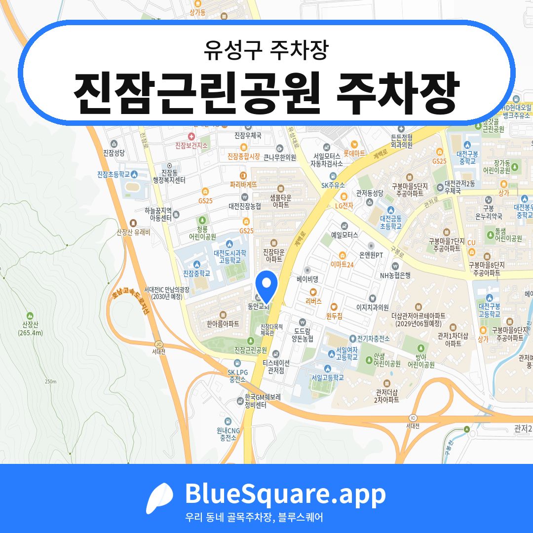 진잠근린공원 주차장 위치 지도 — 대전 유성구 | 블루스퀘어 주차