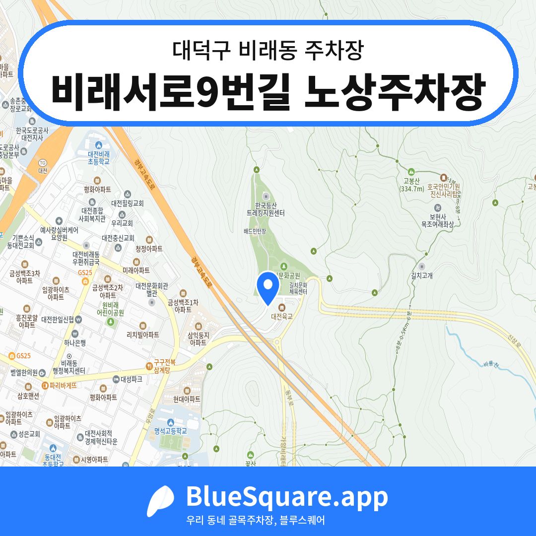 비래서로9번길 노상주차장 위치 지도 — 대전 대덕구 비래동 | 블루스퀘어 주차