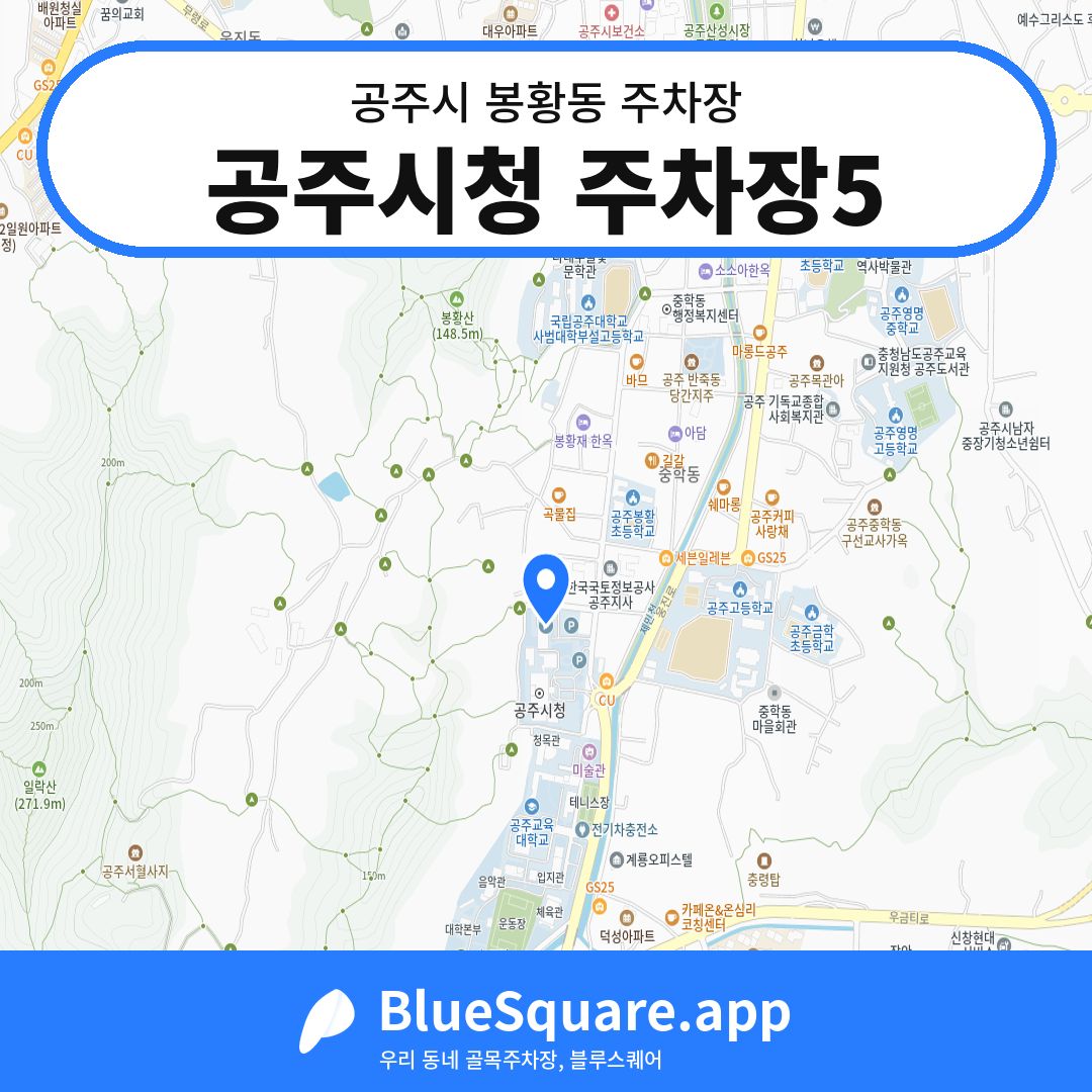 공주시청 주차장5 위치 지도 — 충남 공주시 봉황동 | 블루스퀘어 주차
