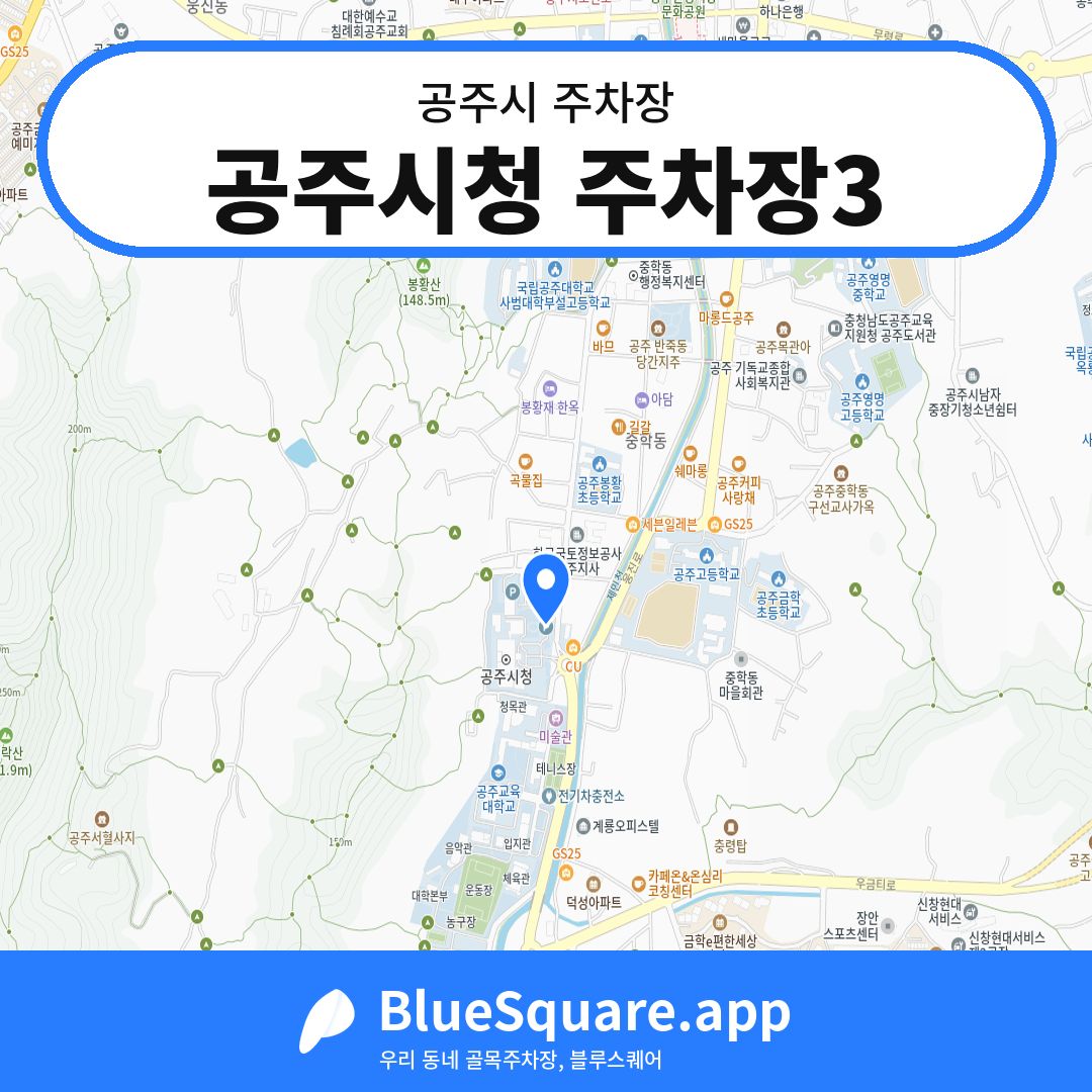 공주시청 주차장3 위치 지도 — 충남 공주시 | 블루스퀘어 주차