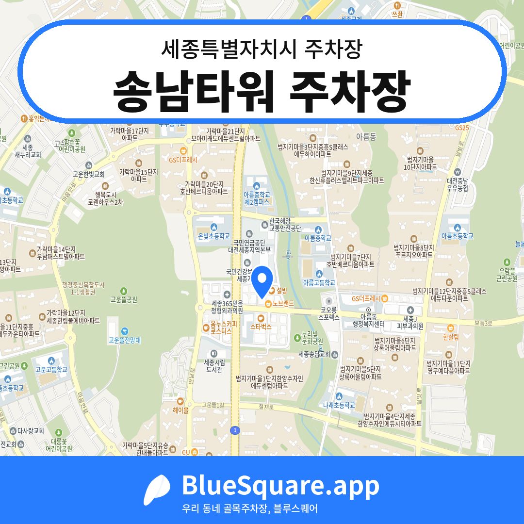 송남타워 주차장 위치 지도 — 세종 세종특별자치시 | 블루스퀘어 주차