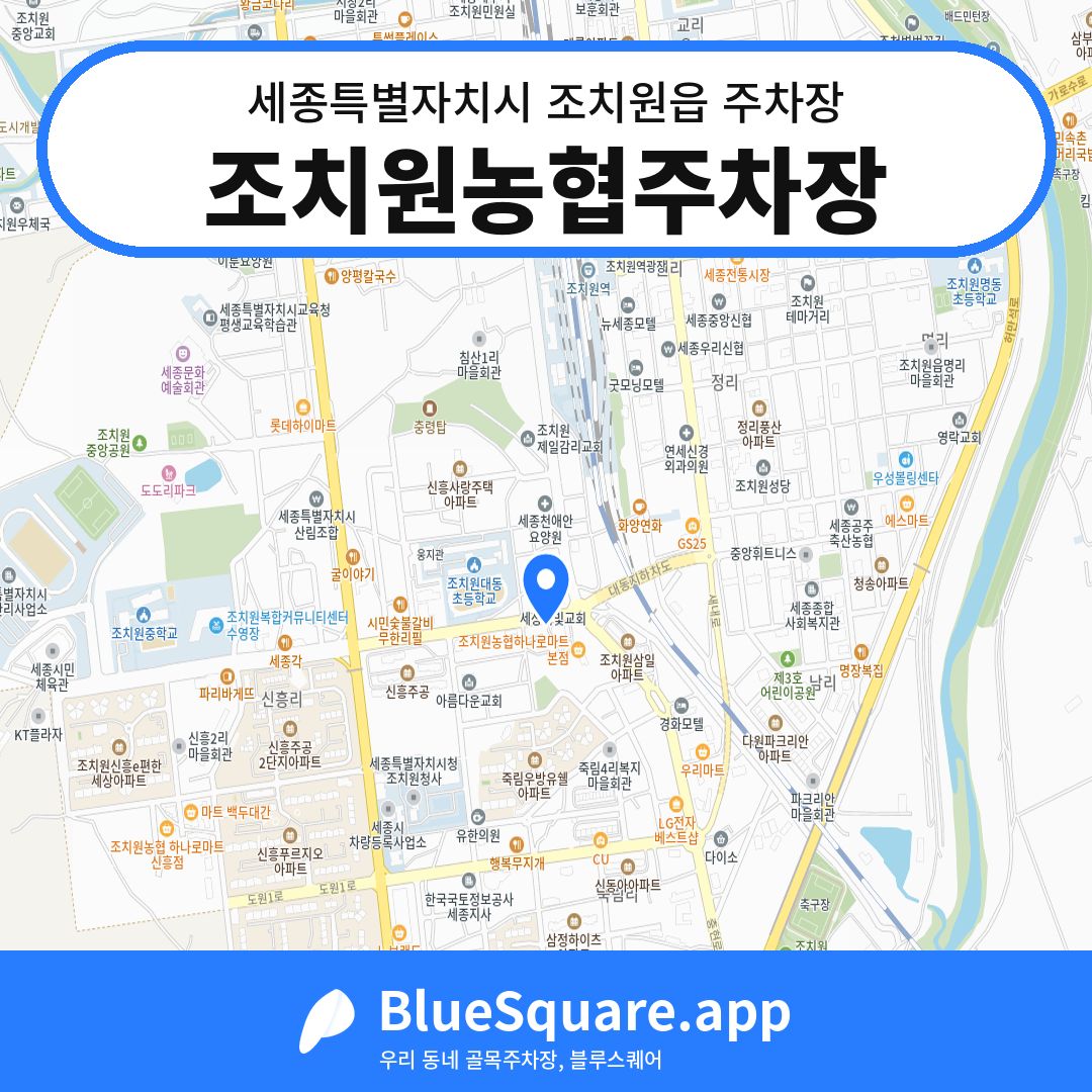 조치원농협주차장 위치 지도 — 세종 세종특별자치시 조치원읍 | 블루스퀘어 주차