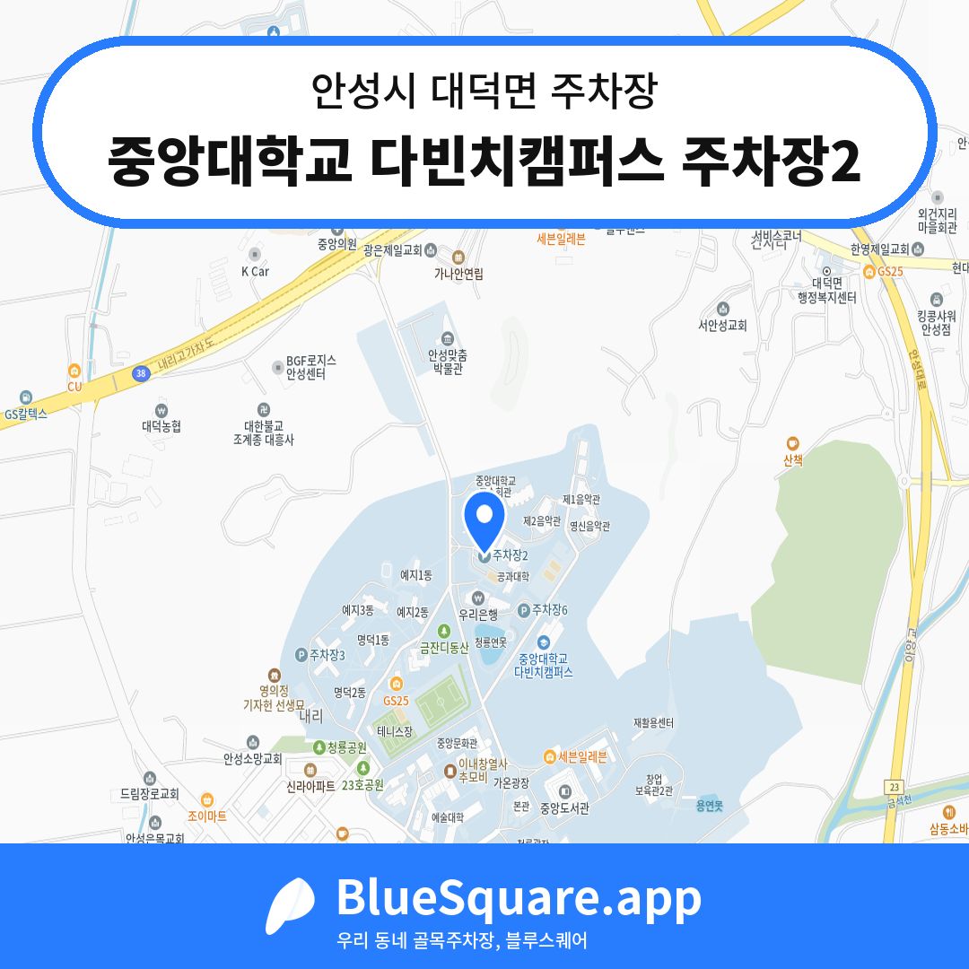 중앙대학교 다빈치캠퍼스 주차장2 위치 지도 — 경기 안성시 대덕면 | 블루스퀘어 주차