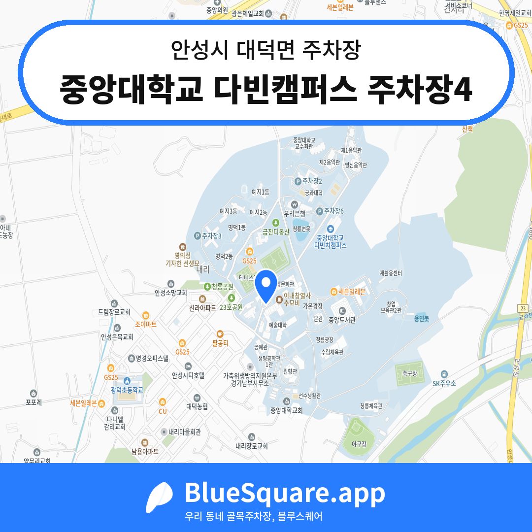 중앙대학교 다빈캠퍼스 주차장4 위치 지도 — 경기 안성시 대덕면 | 블루스퀘어 주차