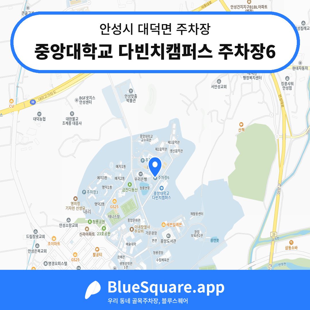 중앙대학교 다빈치캠퍼스 주차장6 위치 지도 — 경기 안성시 대덕면 | 블루스퀘어 주차
