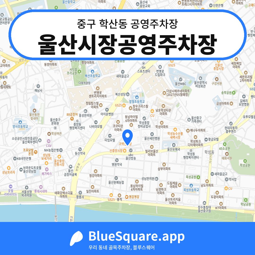 울산시장공영주차장 위치 지도 — 울산 중구 학산동 | 블루스퀘어 주차