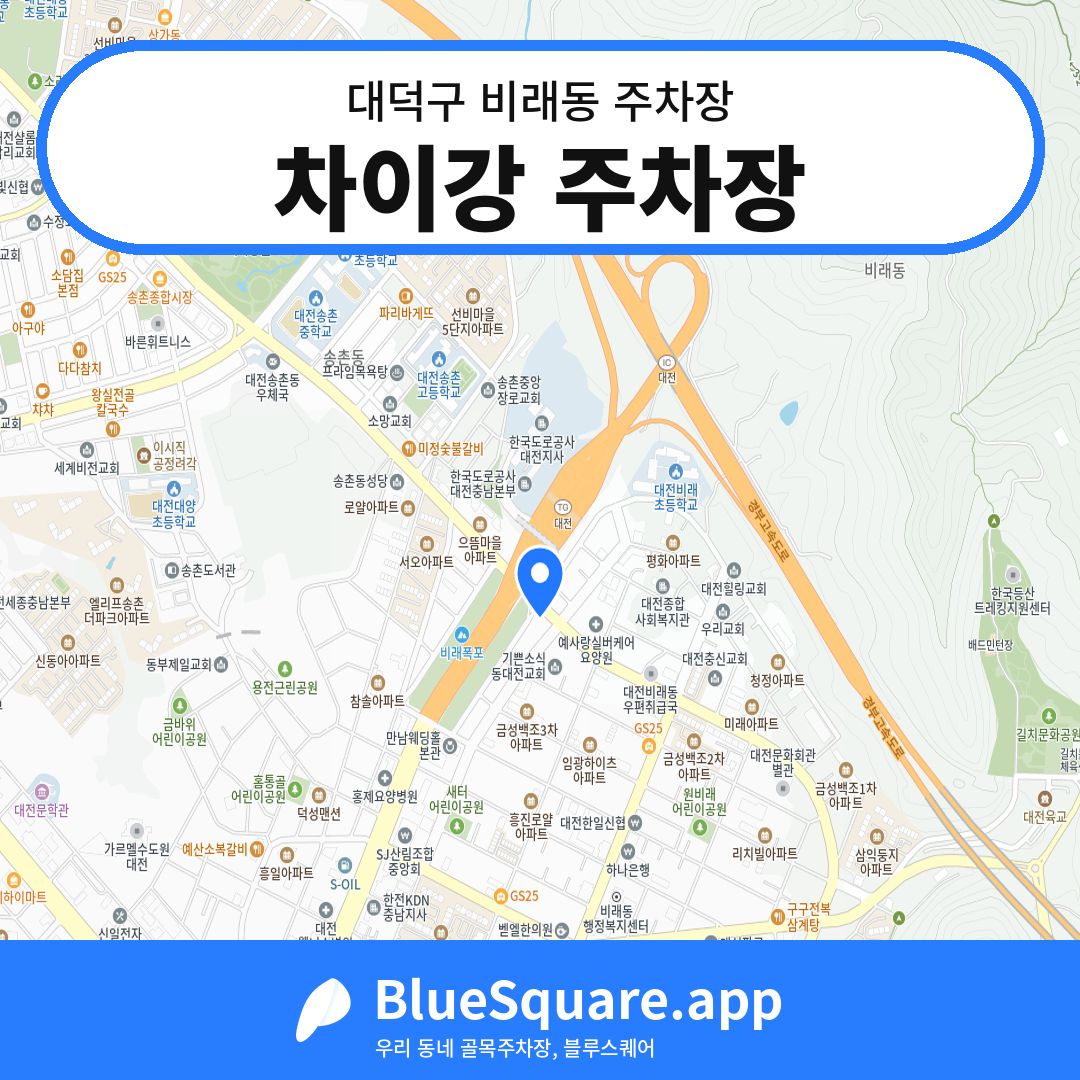 차이강 주차장 위치 지도 — 대전 대덕구 비래동 | 블루스퀘어 주차