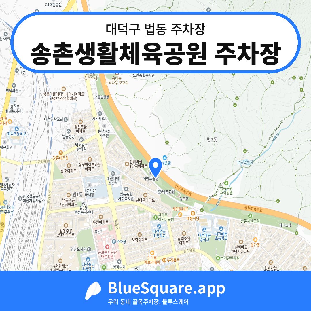송촌생활체육공원 주차장 위치 지도 — 대전 대덕구 법동 | 블루스퀘어 주차