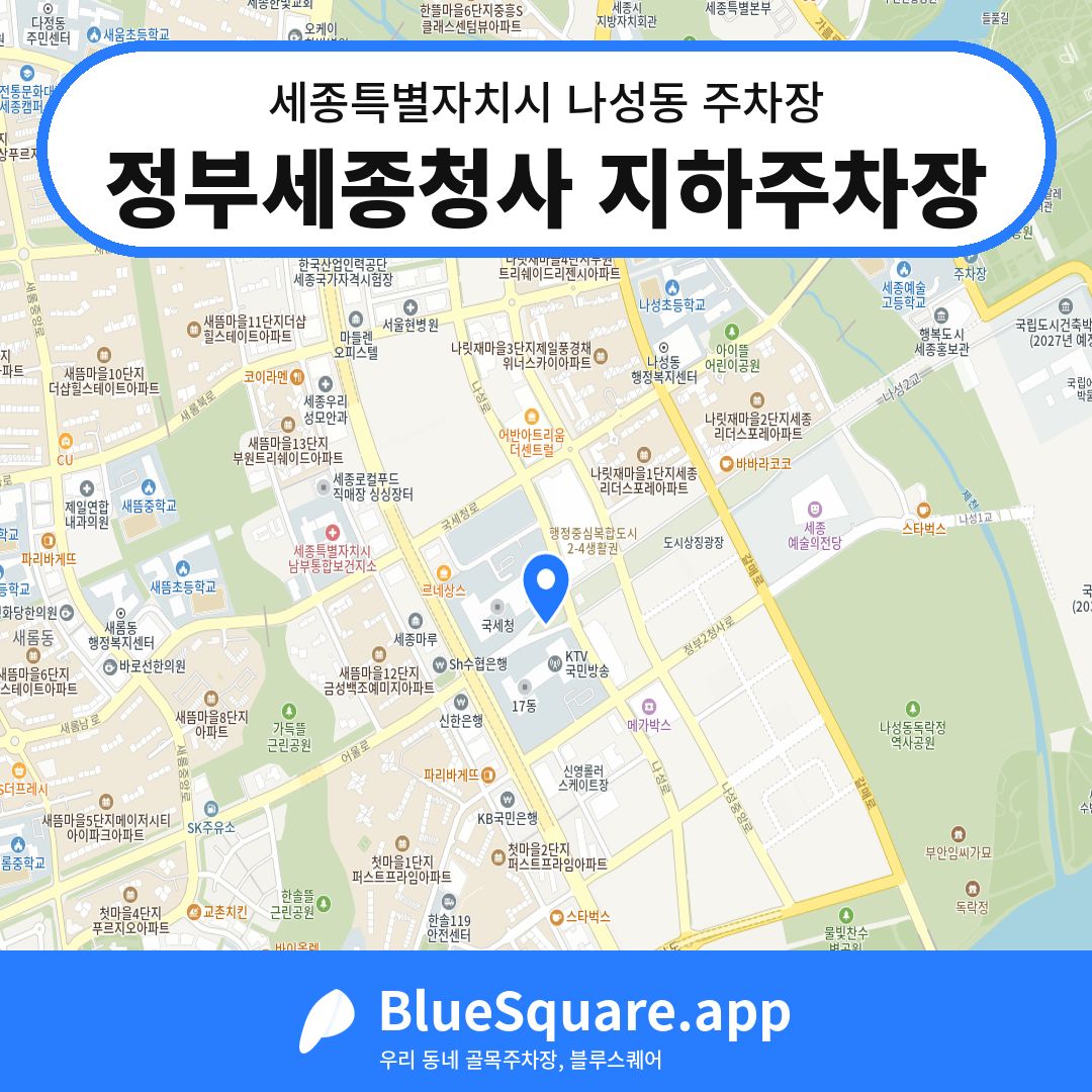 정부세종청사 지하주차장 위치 지도 — 세종 세종특별자치시 나성동 | 블루스퀘어 주차