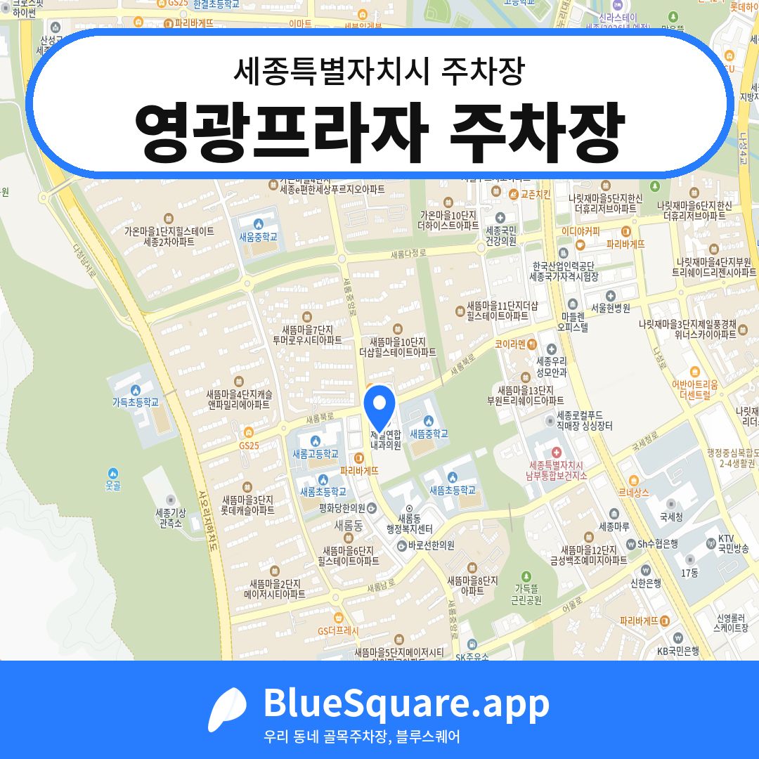 영광프라자 주차장 위치 지도 — 세종 세종특별자치시 | 블루스퀘어 주차