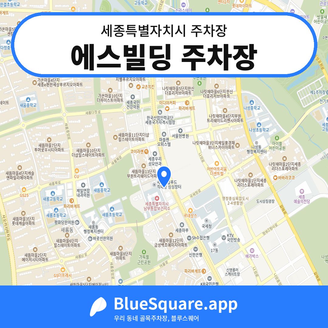 에스빌딩 주차장 위치 지도 — 세종 세종특별자치시 | 블루스퀘어 주차