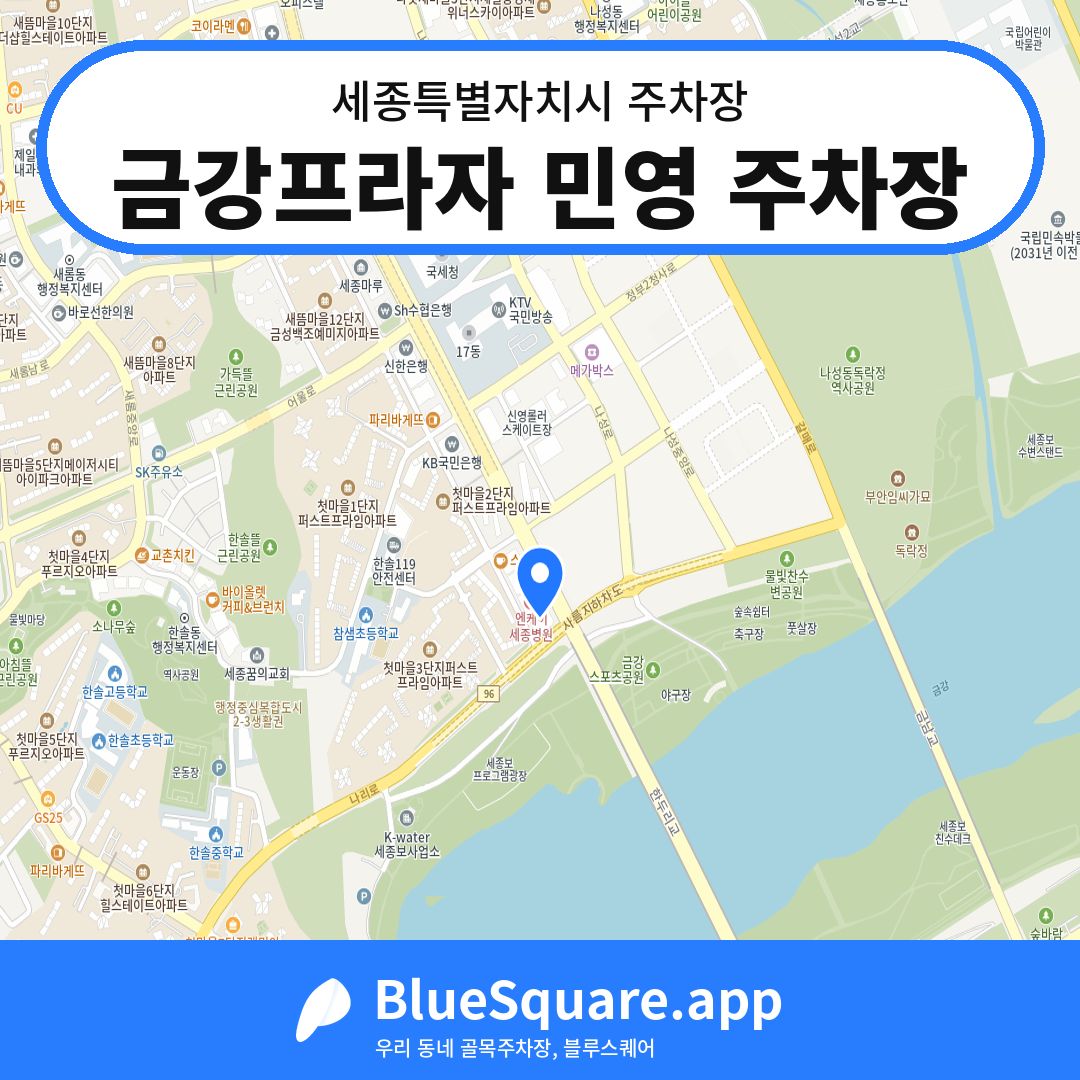금강프라자 민영 주차장 위치 지도 — 세종 세종특별자치시 | 블루스퀘어 주차