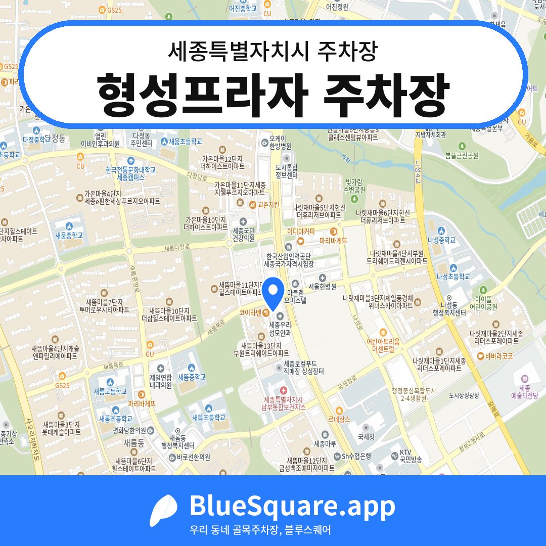 형성프라자 주차장 위치 지도 — 세종 세종특별자치시 | 블루스퀘어 주차