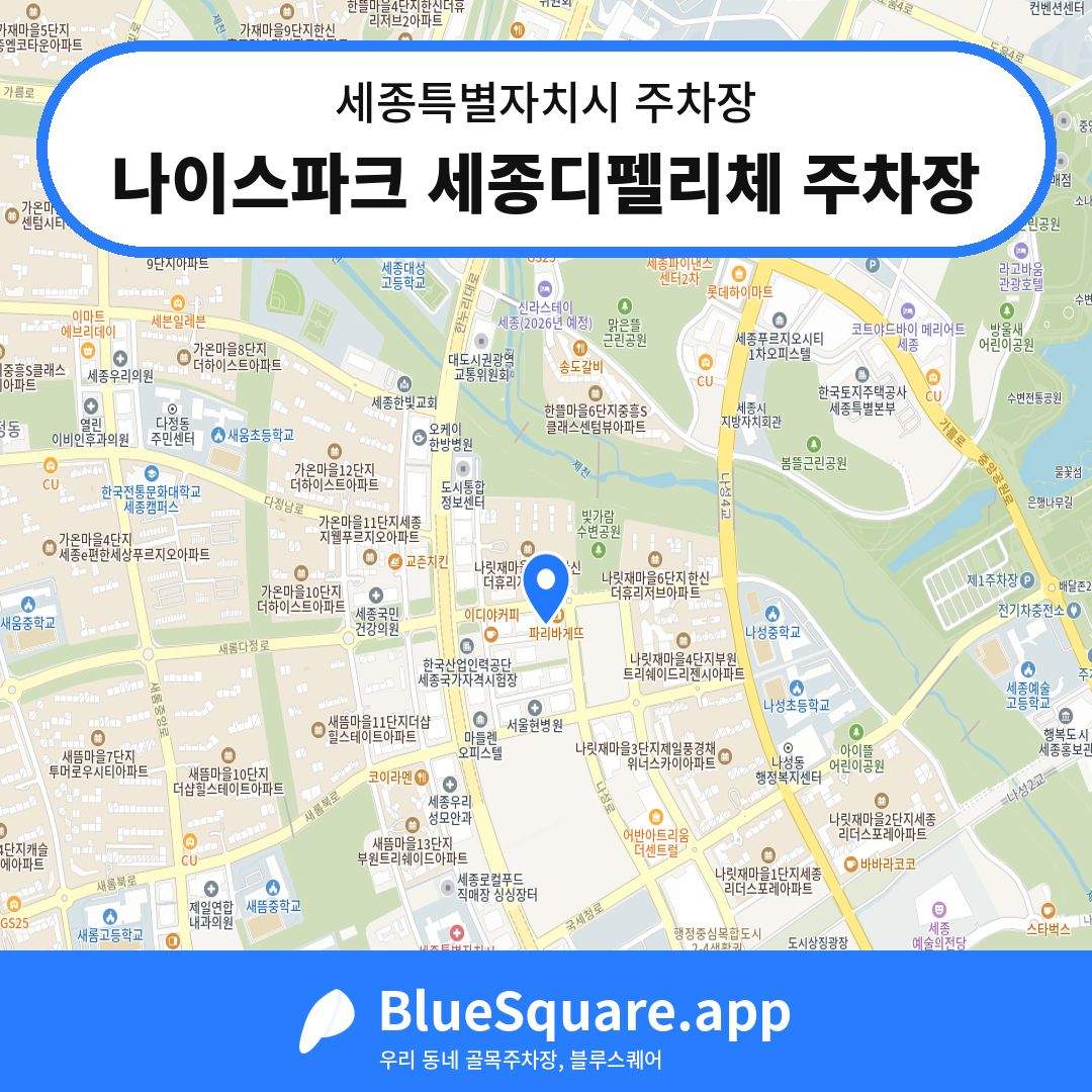 나이스파크 세종디펠리체 주차장 위치 지도 — 세종 세종특별자치시 | 블루스퀘어 주차
