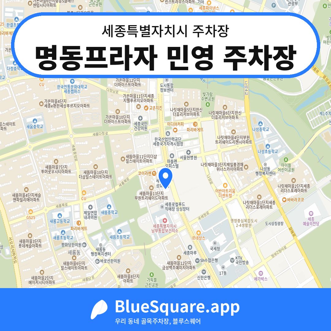명동프라자 민영 주차장 위치 지도 — 세종 세종특별자치시 | 블루스퀘어 주차