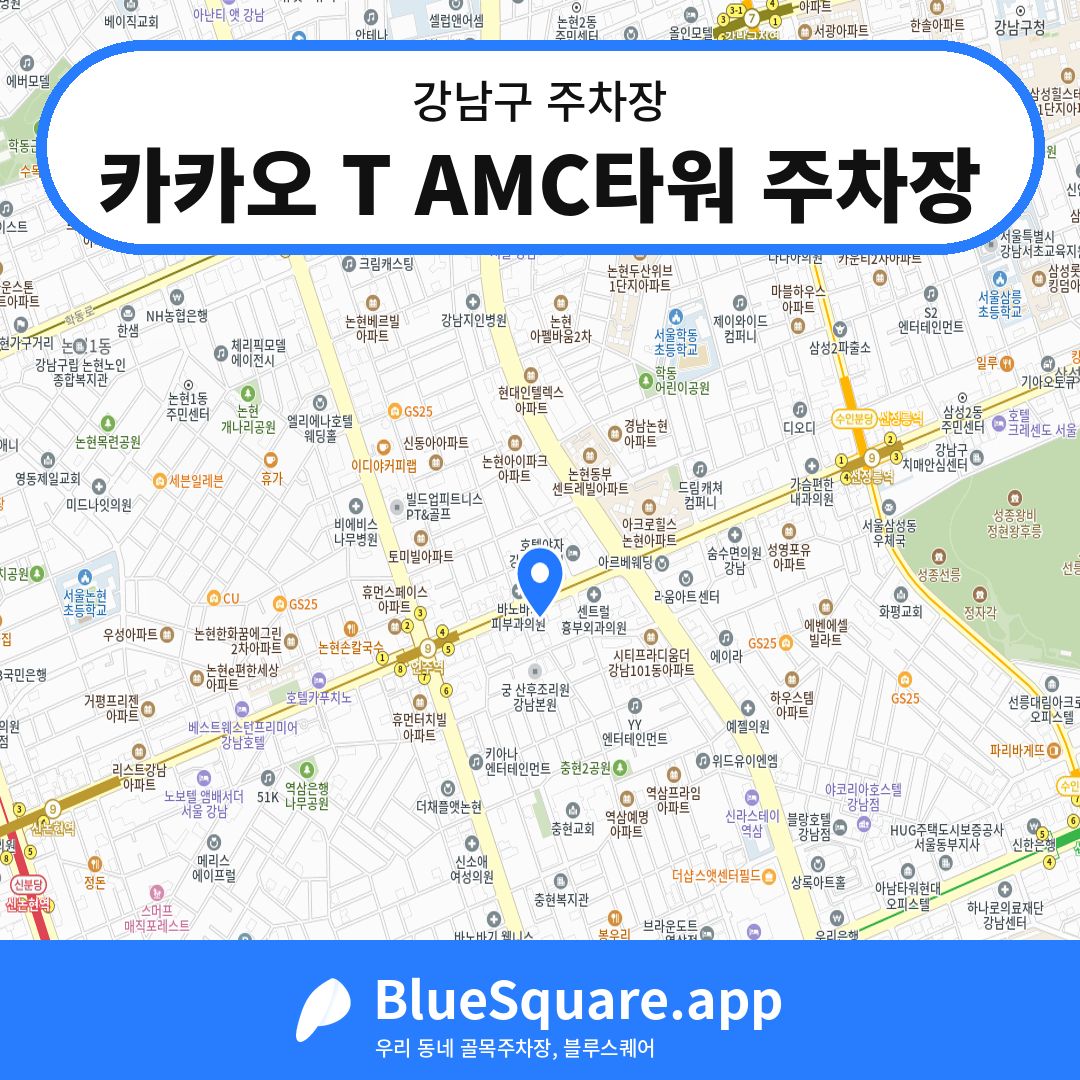 카카오 T AMC타워 주차장 위치 지도 — 서울 강남구 | 블루스퀘어 주차