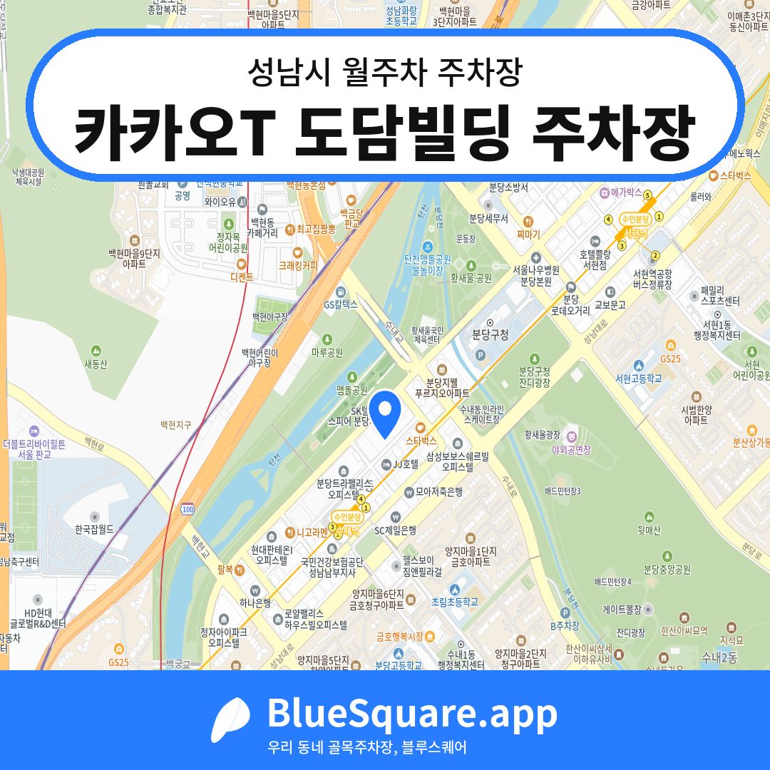 카카오T 도담빌딩 주차장 위치 지도 — 경기 성남시 | 블루스퀘어 주차
