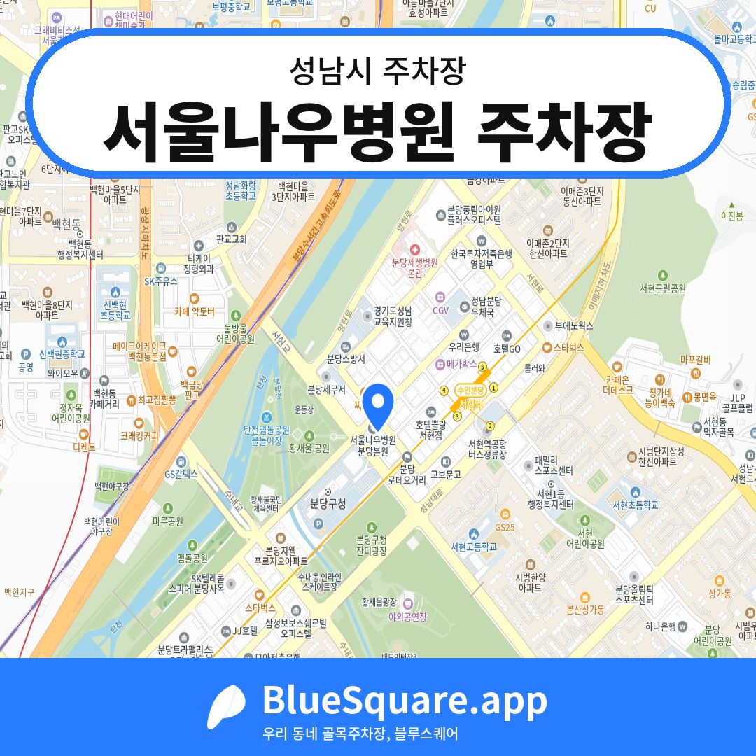 서울나우병원 주차장 위치 지도 — 경기 성남시 | 블루스퀘어 주차