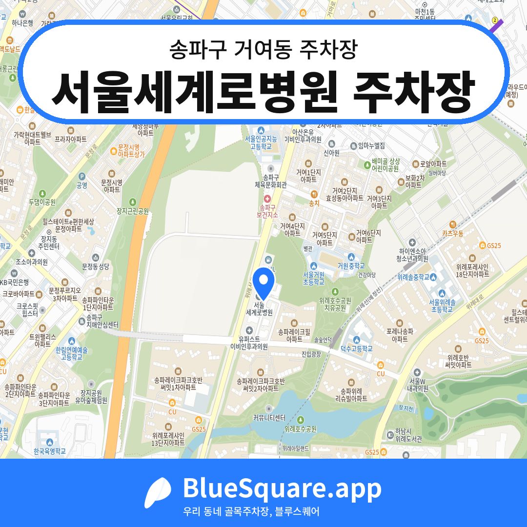 서울세계로병원 주차장 위치 지도 — 서울 송파구 거여동 | 블루스퀘어 주차