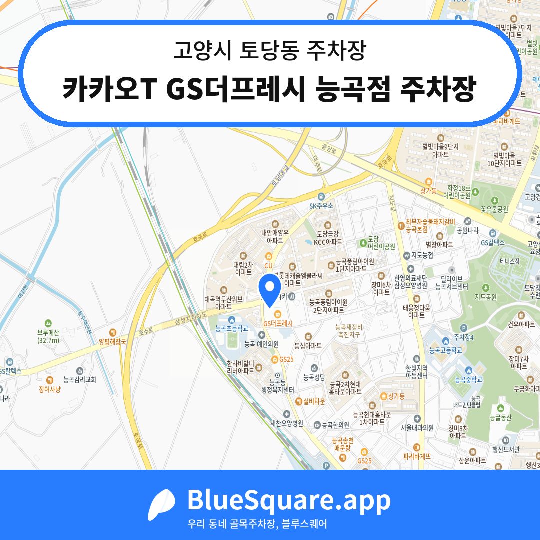 카카오T GS더프레시 능곡점 주차장 위치 지도 — 경기 고양시 토당동 | 블루스퀘어 주차