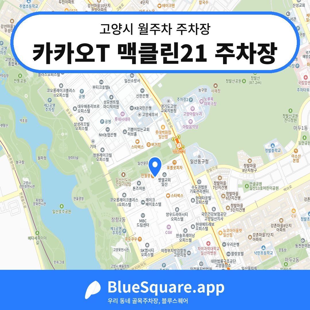 카카오T 맥클린21 주차장 위치 지도 — 경기 고양시 | 블루스퀘어 주차